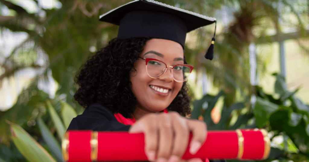 A woman wearing academic gown for scholarships