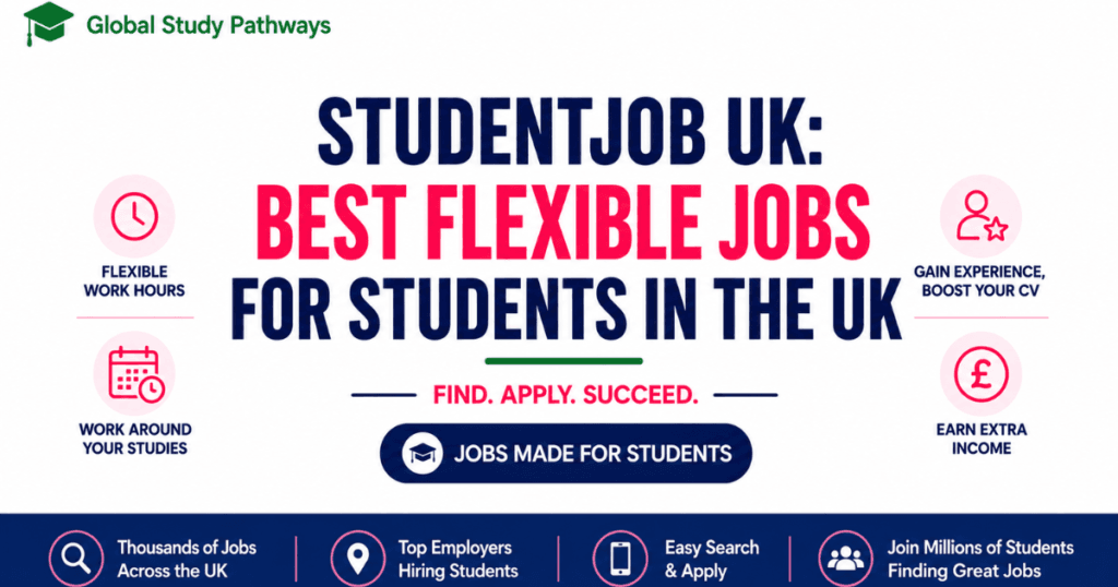 A banner displaying the words StudentJob UK: Best Flexible Jobs for Students in the UK with Global Study Pathways at the top.