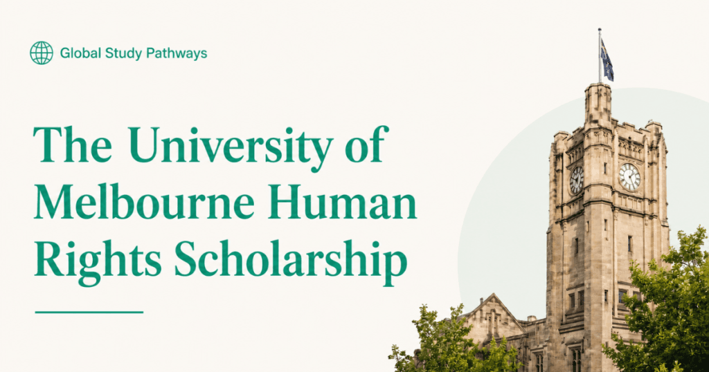 The University of Melbourne Human Rights Scholarship, with the historic clock tower of the University of Melbourne on the right.