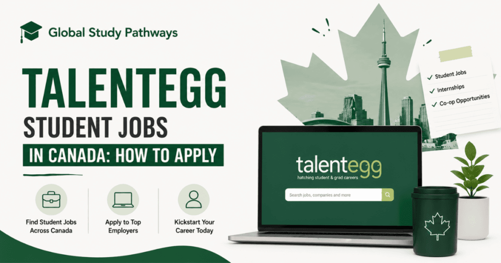 A banner for TalentEgg Student Jobs in Canada: How to Apply with a laptop with talentegg on the screen placed on the table.