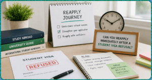 Books, clock, calendar to depict Can You Reapply Immediately After a Student Visa Refusal?