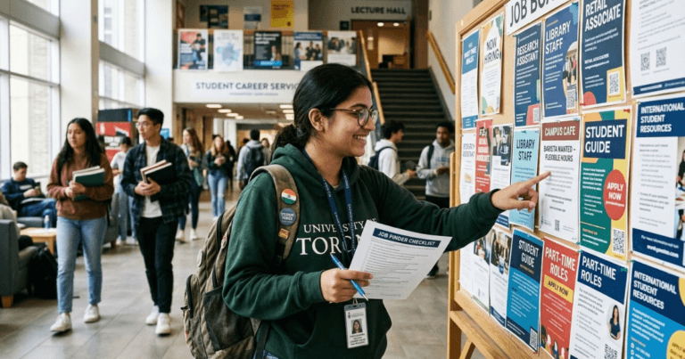 A student looking at the job board in the campus for How to Find a Part-Time Job as an International Student