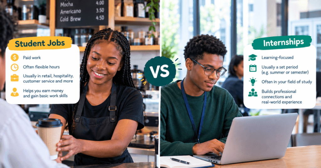 A student worker and a student on internship for Student Jobs vs Internships: What's the Difference?