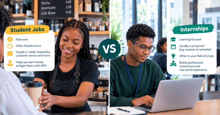 A student worker and a student on internship for Student Jobs vs Internships: What's the Difference?